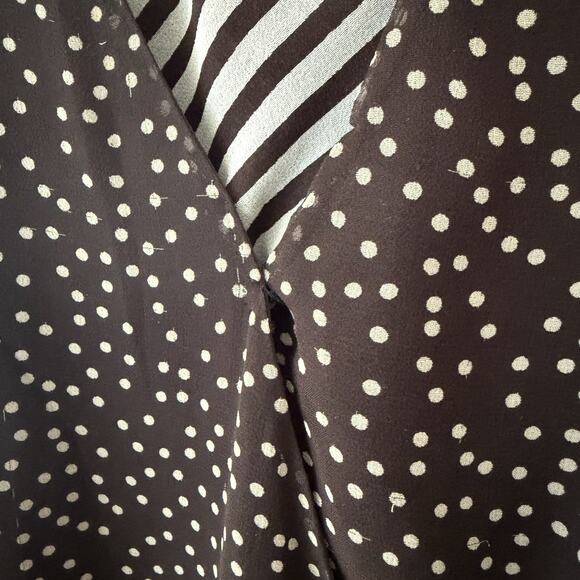 Adrianna Papell Silk Faux Wrap Dress Brown Polka Dot Pleated Sleeves Size 10 - Picture 5 of 10